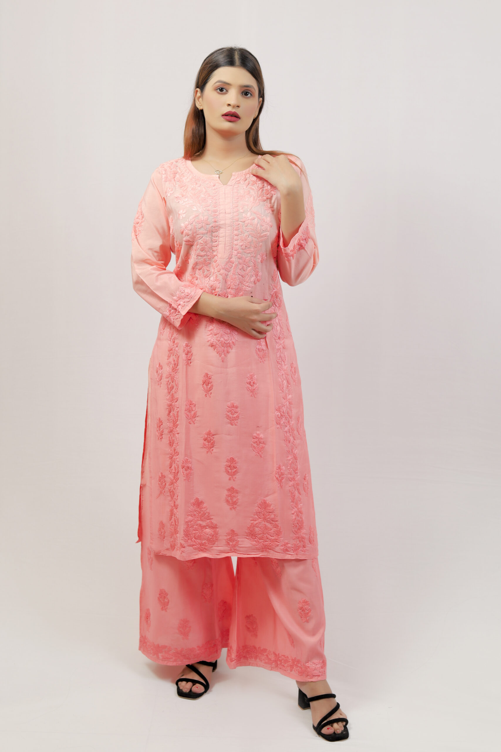 Chanderi Kurti Set | Lucknowi Chikankari