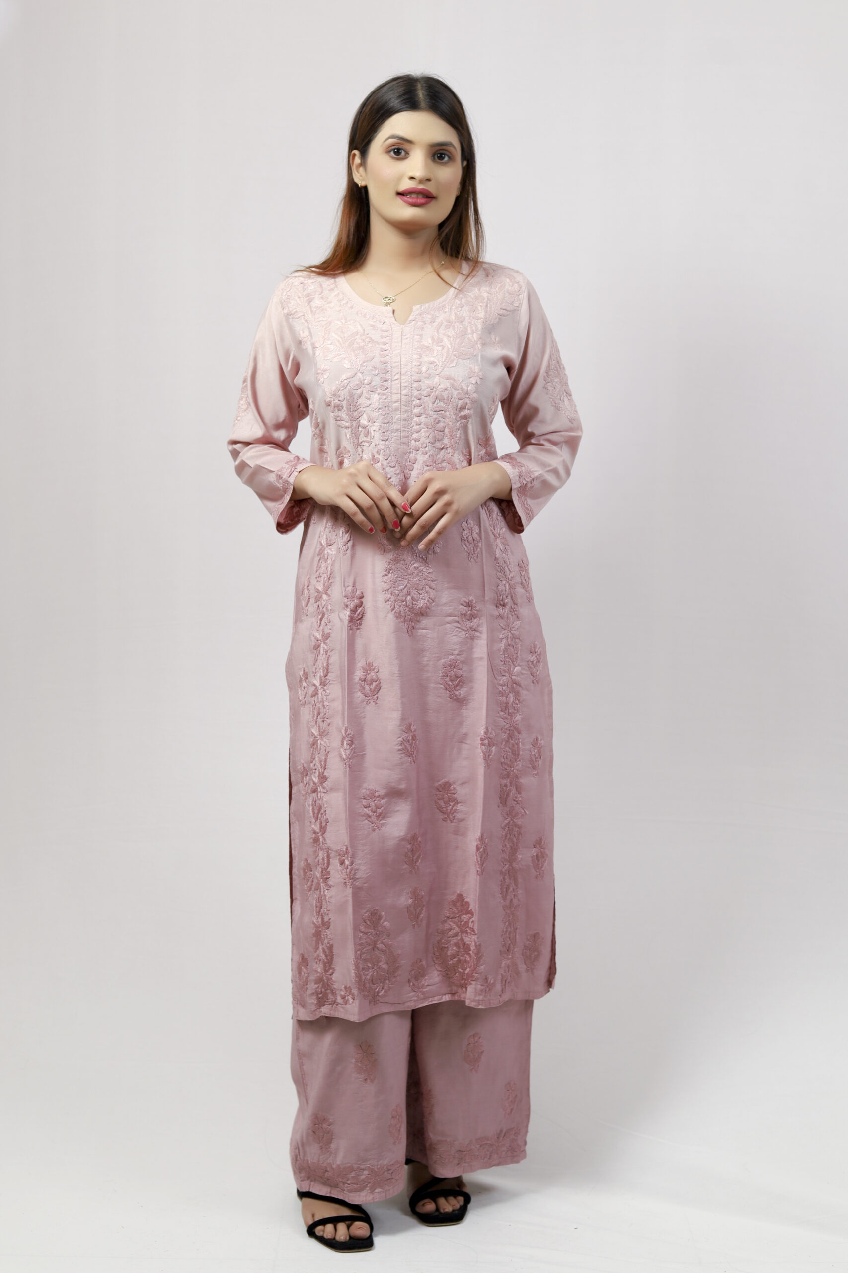 Chanderi Kurti Set | Lucknowi Chikankari