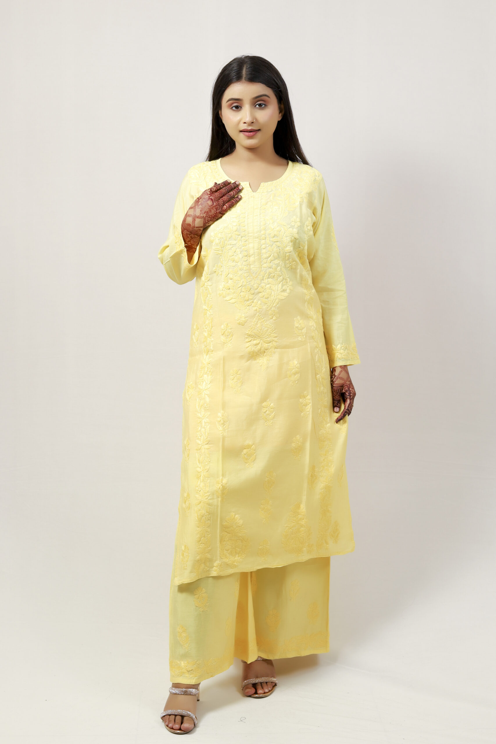 Chanderi Kurti Set | Lucknowi Chikankari