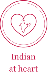 "Indian at heart" logo with heart outline and India map, symbolizing affordable, sustainable, chikankari ethnic fashion.